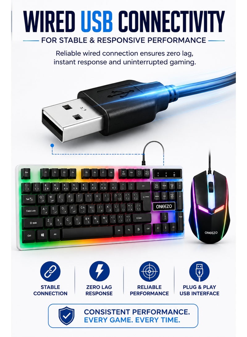 ONEEZO CTRL23 RGB Gaming Keyboard and Mouse USB Combo Set | 104-Key Full-Size Keyboard with RGB Backlight - Image 3