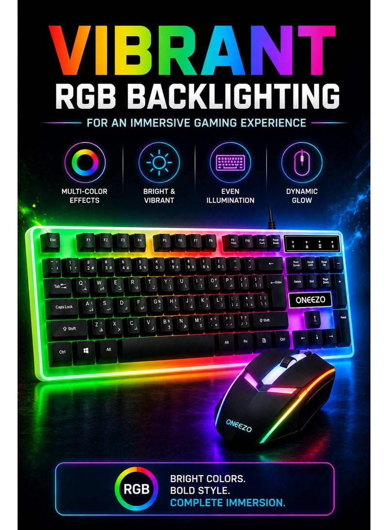 ONEEZO CTRL23 RGB Gaming Keyboard and Mouse USB Combo Set | 104-Key Full-Size Keyboard with RGB Backlight - Image 5