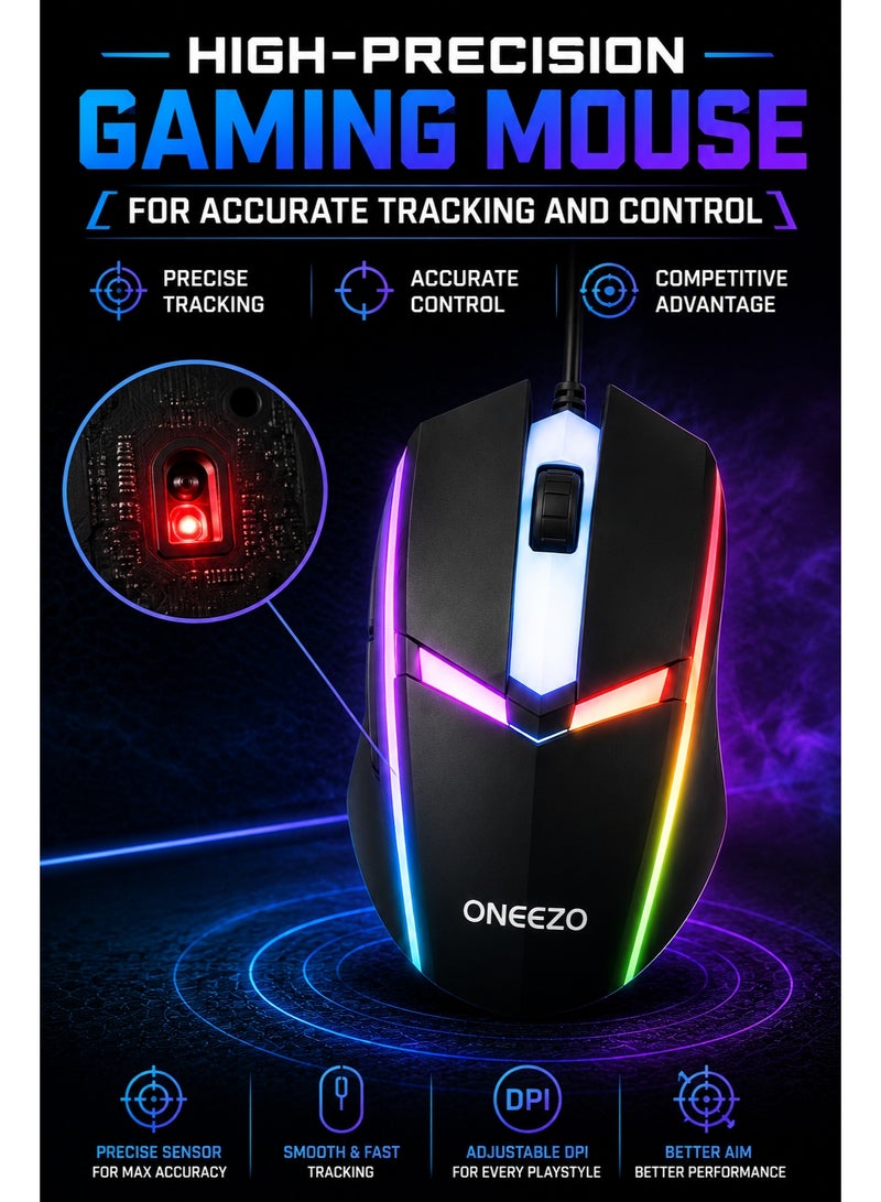 ONEEZO CTRL23 RGB Gaming Keyboard and Mouse USB Combo Set | 104-Key Full-Size Keyboard with RGB Backlight - Image 4