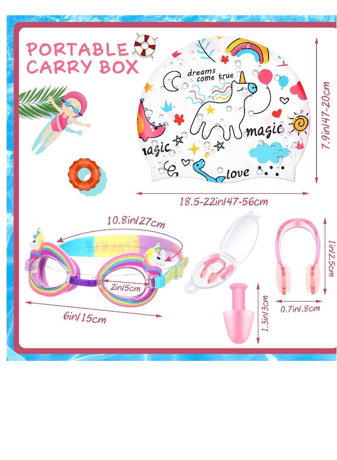 Generic Children's Swimming Set - 5 Silicone Swim Caps, Goggles, Nose Clips, and Ear Plugs in Cute Cartoon Designs for Girls Aged 3-12 Years - Perfect Underwater Gear for Young Swimmers. - Image 5