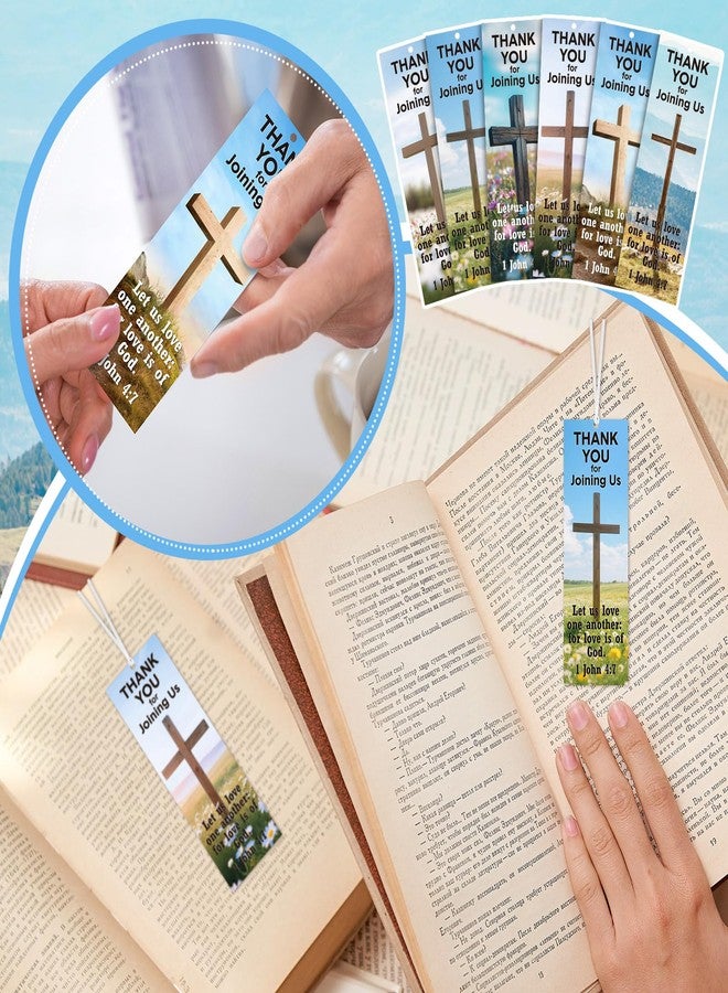 مجموعة سكاي جيم من 60 قطعة من فواصل الكتب لزوار الكنيسة، فواصل كتب "شكرًا لانضمامكم إلينا"، 1 يوحنا 4: 7، هدية ترحيب مسيحية في عيد الميلاد، فاصل كتاب ديني على شكل صليب، مناسب للجوائز وهدايا الحفلات. - Image 3