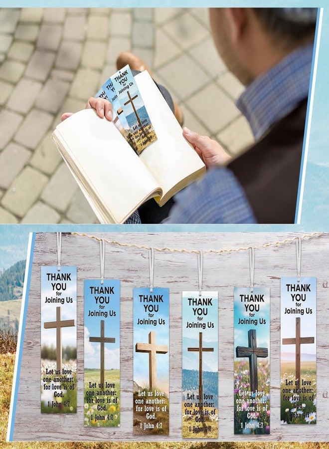 مجموعة سكاي جيم من 60 قطعة من فواصل الكتب لزوار الكنيسة، فواصل كتب "شكرًا لانضمامكم إلينا"، 1 يوحنا 4: 7، هدية ترحيب مسيحية في عيد الميلاد، فاصل كتاب ديني على شكل صليب، مناسب للجوائز وهدايا الحفلات. - Image 5