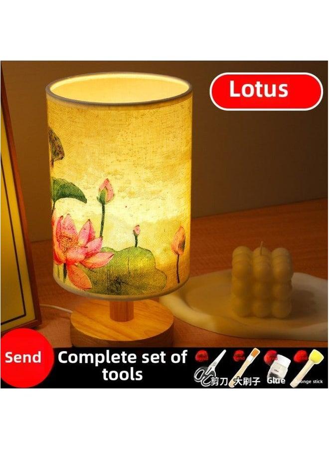 Mother's Day Gift Handmade Embossed Table Lamp DIY Material Package Dried Flower Nightlight Children's Group Building Warm-up Activities-Color:Lotus (full Package)  - Image 1