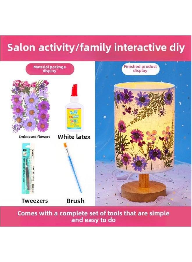 Mother's Day Gift Handmade Embossed Table Lamp DIY Material Package Dried Flower Nightlight Children's Group Building Warm-up Activities-Color:Lotus (full Package)  - Image 5