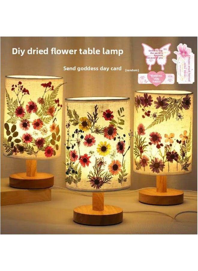 Mother's Day Gift Handmade Embossed Table Lamp DIY Material Package Dried Flower Nightlight Children's Group Building Warm-up Activities-Color:Lotus (full Package)  - Image 2