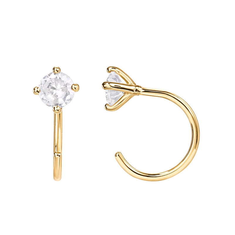 PAVOI Womens 14K Plated Yellow Gold 925 Sterling Silver - Half Hoop Huggie Earrings with Cubic Zirconia - Image 1
