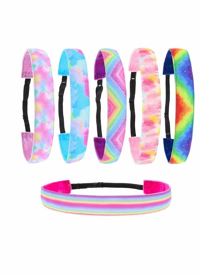 6 Tie Dye Elastic Headbands for Girls, No Slip Adjustable Multicolour Hair Bands for Kids, Stretch Head Band for Girl Teens, Cute Nonslip Tie-Dye Hair Accessories for Birthday Party Gift - Image 1