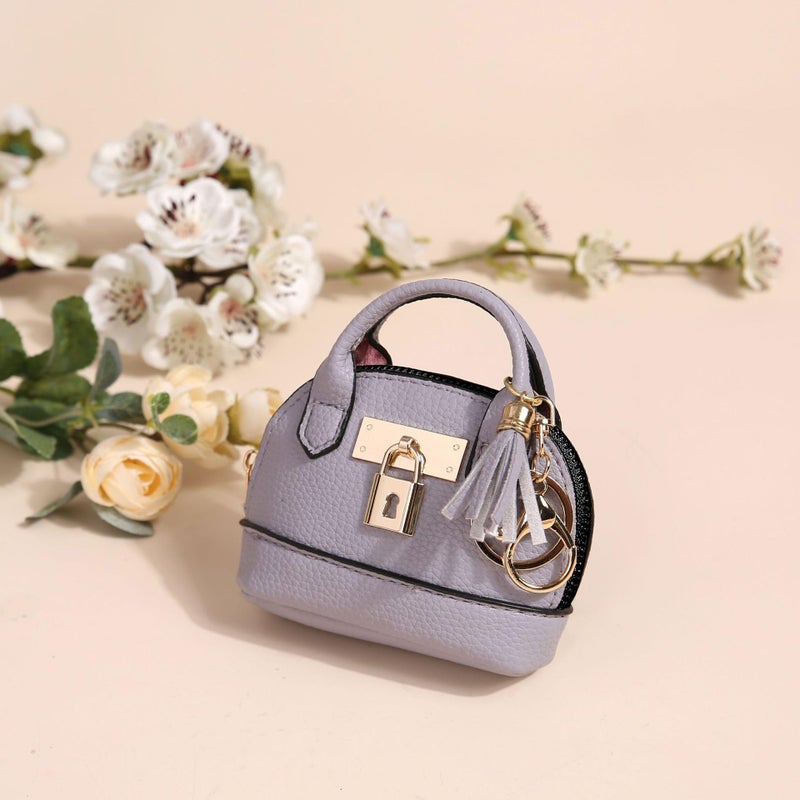 Zitokin Mini Tote Purse Keychain, Cute Tote Bag Coin Purse Keychain, Mini Backpack Keychain Wallet PU Leather (Purple) - Image 2