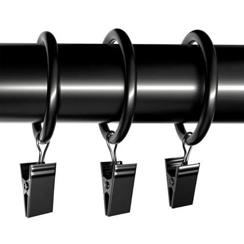 Lansian 20Pack Curtain Rings with Clips, Drapery Clips for Curtain, Drapery Rings with Clips for Hanging Drapery Drapes Bows, 1.5 inch Interior Diameter, Fits up to 1 1/4 in Curtain Rod, Vintage Black - Image 1