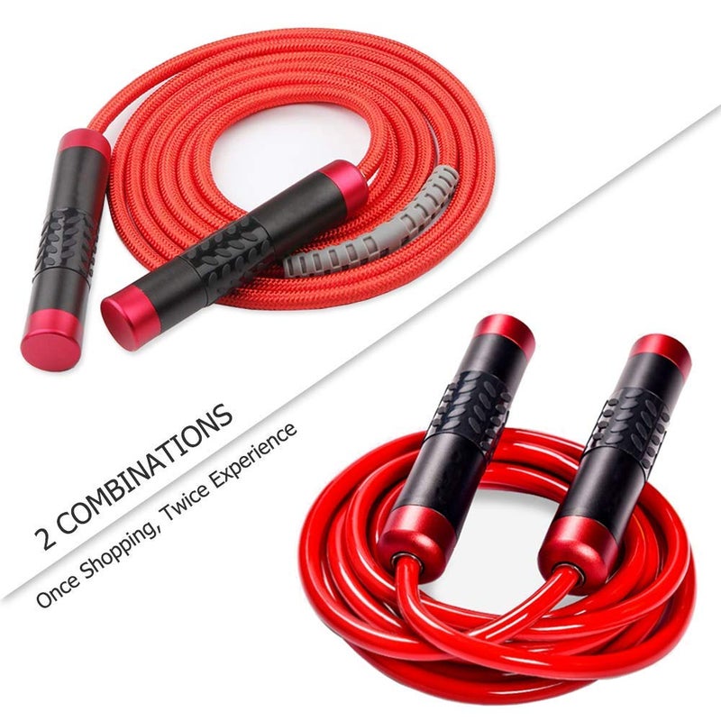 Redify Weighted Jump Rope for Workout Fitness(1LB), Tangle-Free Ball Bearing Rapid Speed Skipping Rope for MMA Boxing Weight-loss,Aluminum Handle Adjustable Length 9MM Fabric Cotton+9MM Solid PVC Rope - Image 2