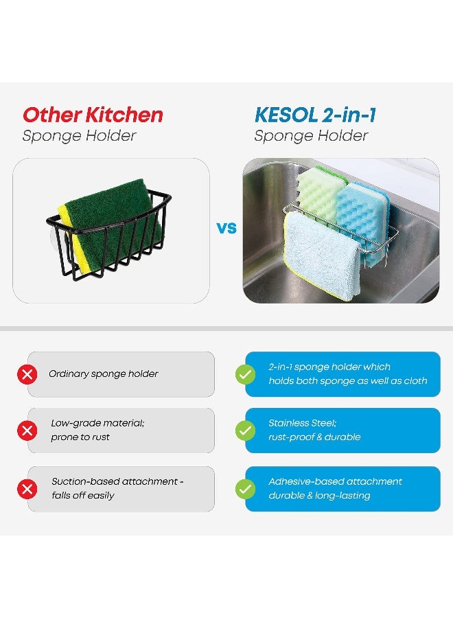 KESOL Adhesive Kitchen Sink Sponge Holder + Dish Cloth Hanger + Soap Holder, 2-in-1 Kitchen Sink Caddy, 304 Stainless Steel Rust Proof, Water Proof, No Drilling (Black) - Image 5