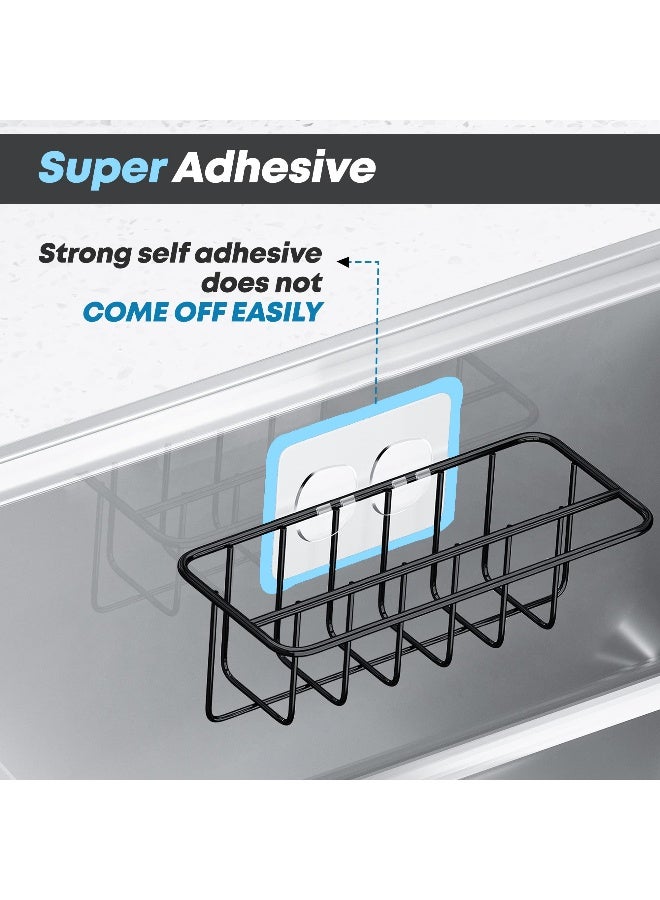KESOL Adhesive Kitchen Sink Sponge Holder + Dish Cloth Hanger + Soap Holder, 2-in-1 Kitchen Sink Caddy, 304 Stainless Steel Rust Proof, Water Proof, No Drilling (Black) - Image 4