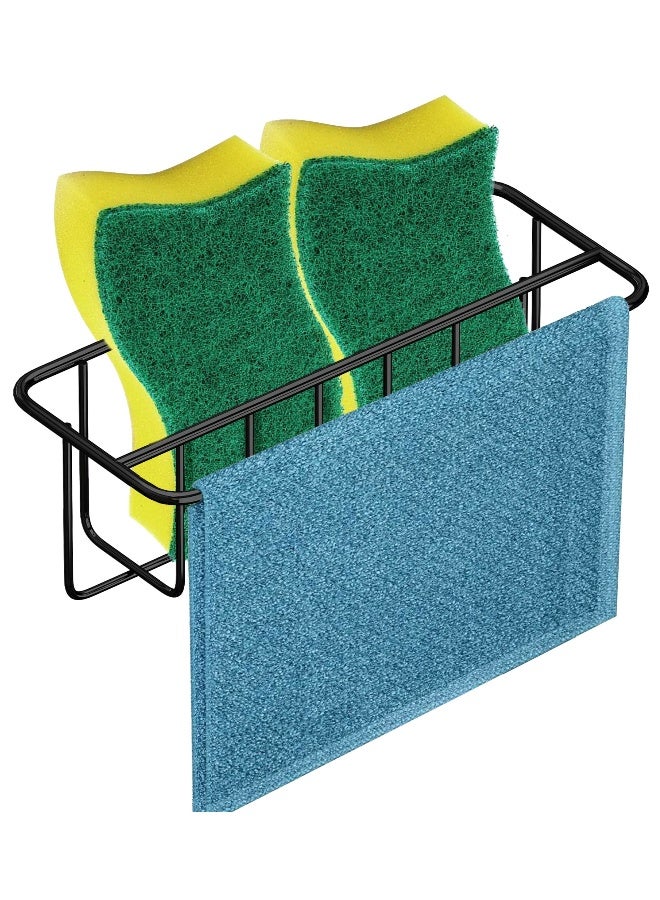 KESOL Adhesive Kitchen Sink Sponge Holder + Dish Cloth Hanger + Soap Holder, 2-in-1 Kitchen Sink Caddy, 304 Stainless Steel Rust Proof, Water Proof, No Drilling (Black) - Image 1