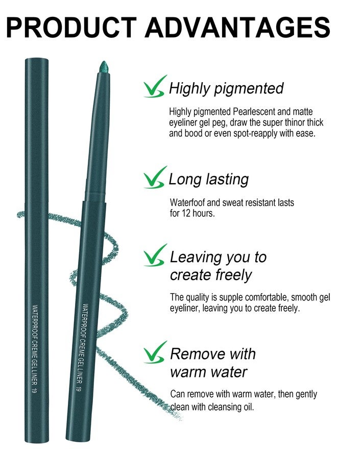 Jutqut 4PCS Dark Green Shine Eyeliner Pencil, Eye Liner Pen, Waterproof Eyeliner Pencil & Smudge Proof Long-lasting, Eye Shadow Pen, High-Pigmented Colorful Eye Liner - Image 4