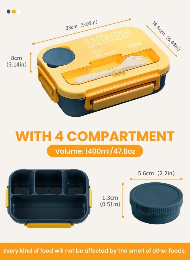 ANYOUI Versatile 4-Compartment Bento Box, Lunch Box for Adults Men Women, Leak-Resistant, Lunchable Food Container with Utensils, Sauce Jar, Microwave & Dishwasher Safe - Image 2