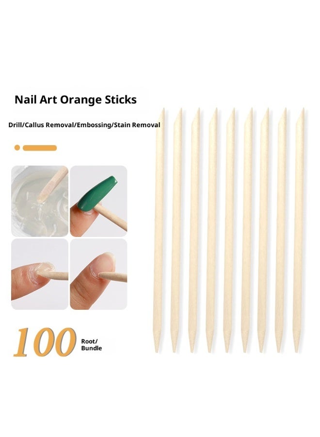Nail art orange sticks Multifunctional 100 pieces in a pack of double-ended beauty sticks beech sticks - Image 1