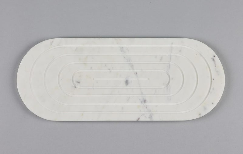 Stone Essential Oblong Shape White Marble Platter Serving Tray for Kitchen and Dining - Image 1