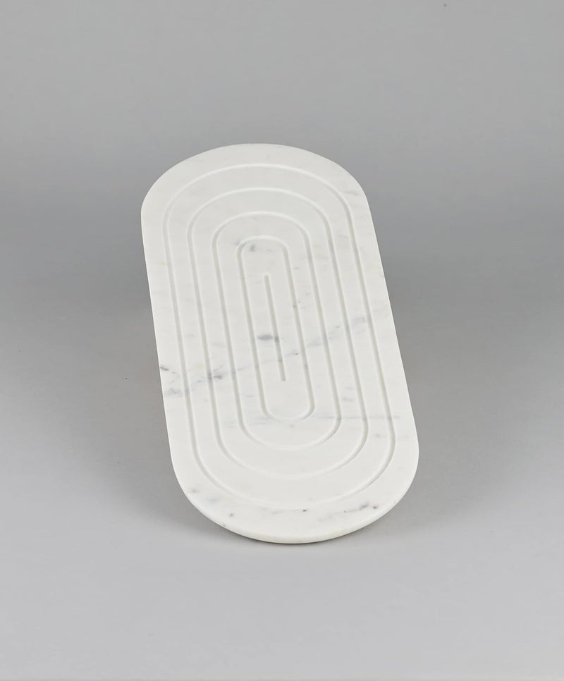 Stone Essential Oblong Shape White Marble Platter Serving Tray for Kitchen and Dining - Image 2