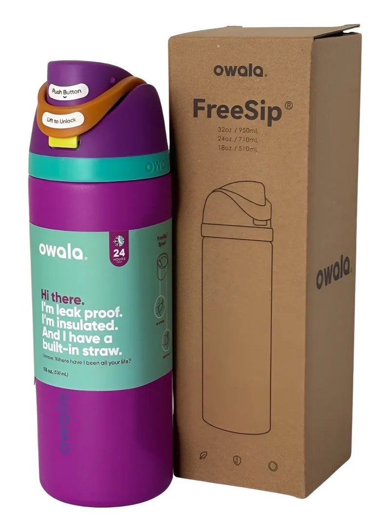 زجاجة مياه معزولة من الفولاذ المقاوم للصدأ من أوالا فري سيب مع شفاطة، مانعة للتسرب وخالية من مادة BPA، سعة 27 أونصة، قطعة واحدة (أرجوانى) - Image 1