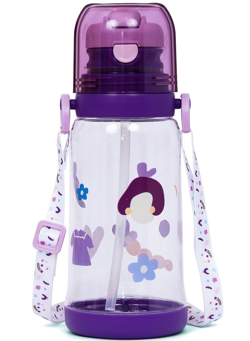 Eazy Kids زجاجة ماء للأطفال 600 مل مع قشة - بنفسجي - Image 1