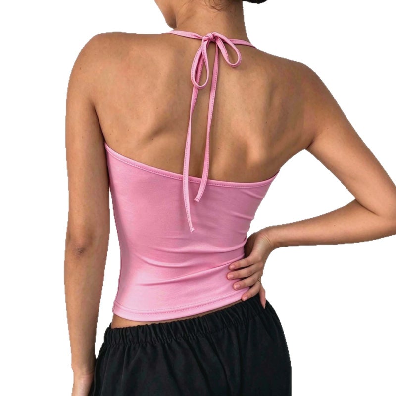 Women's Letter Print Halter Neck Crop Top - Image 5