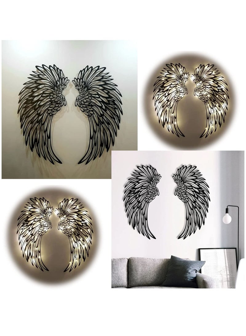 KASTWAVE 1 Pair Angel Wings Wall Art Decorate with Led Lights, 3D Metal Angel Wings Wall Sculptures, DIY Art Hanging Decor for Home Bedroom Living Room Garden Office Store - Image 5