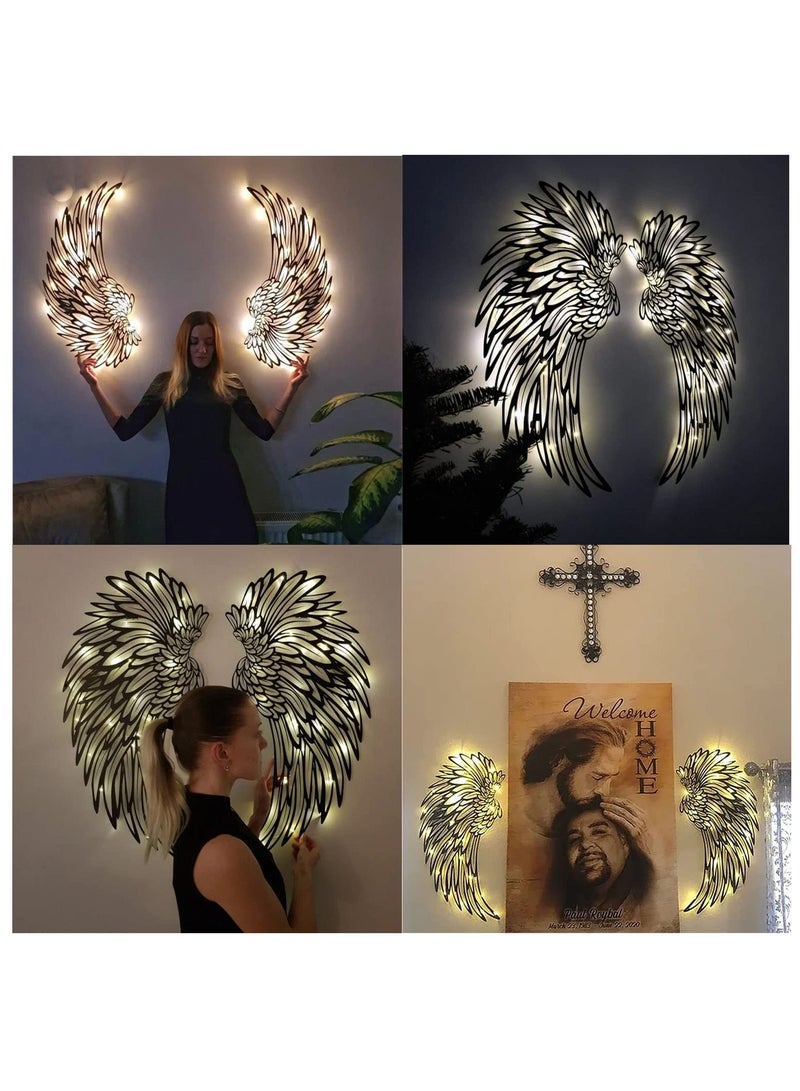 KASTWAVE 1 Pair Angel Wings Wall Art Decorate with Led Lights, 3D Metal Angel Wings Wall Sculptures, DIY Art Hanging Decor for Home Bedroom Living Room Garden Office Store - Image 2
