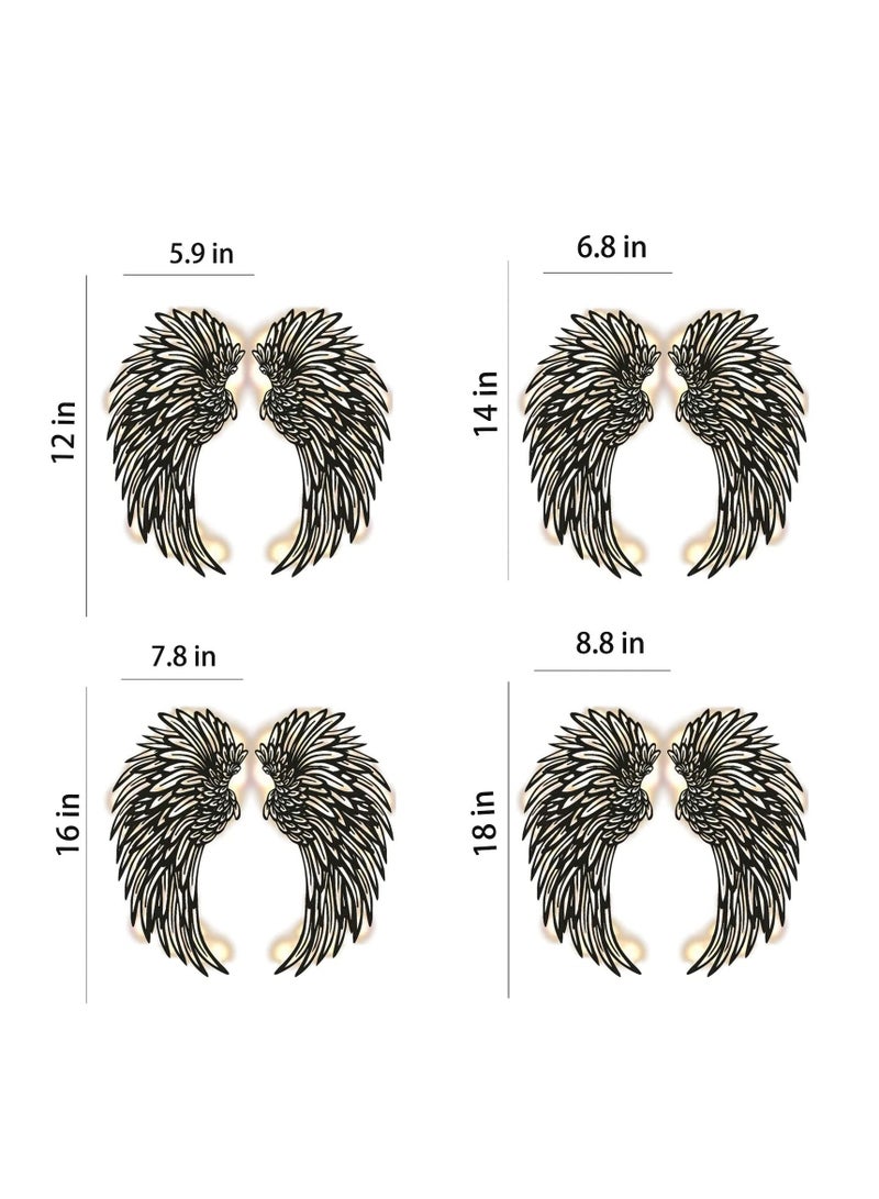 KASTWAVE 1 Pair Angel Wings Wall Art Decorate with Led Lights, 3D Metal Angel Wings Wall Sculptures, DIY Art Hanging Decor for Home Bedroom Living Room Garden Office Store - Image 3