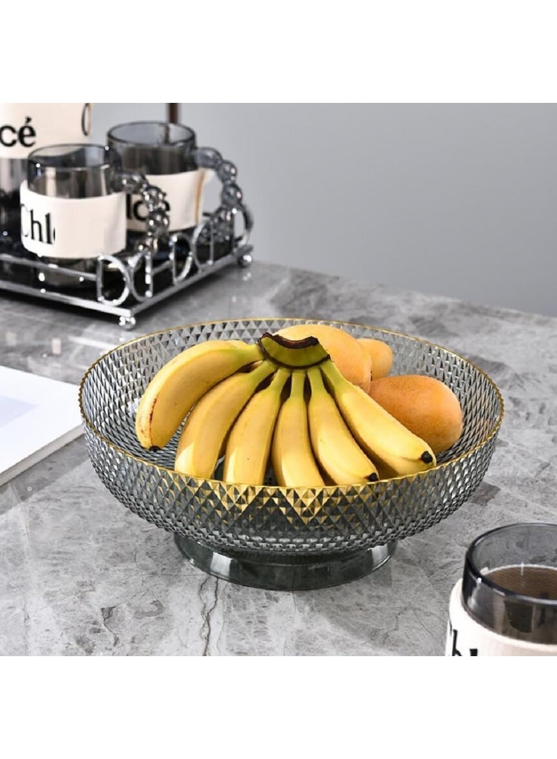 Decorhills Premium 29 CM Round Fruit Bowl with Detachable Drainer Base, Elegant Diamond-Textured Decorative Serving Basket with Gold Rim for Kitchen Countertop (Gray) - Image 1