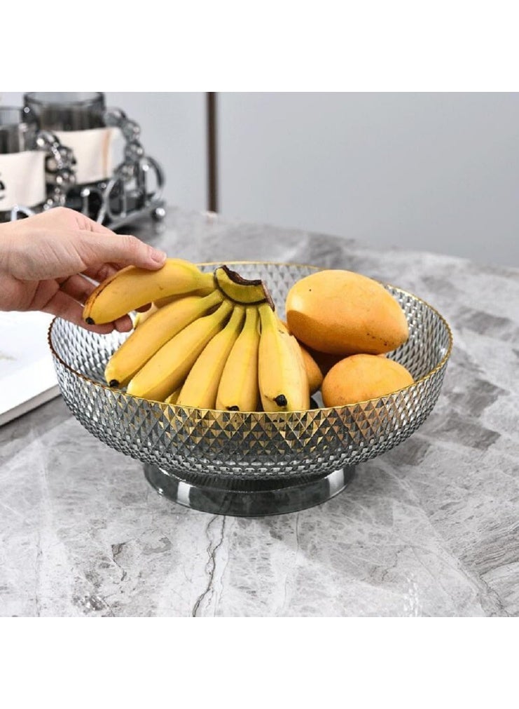 Decorhills Premium 29 CM Round Fruit Bowl with Detachable Drainer Base, Elegant Diamond-Textured Decorative Serving Basket with Gold Rim for Kitchen Countertop (Gray) - Image 3