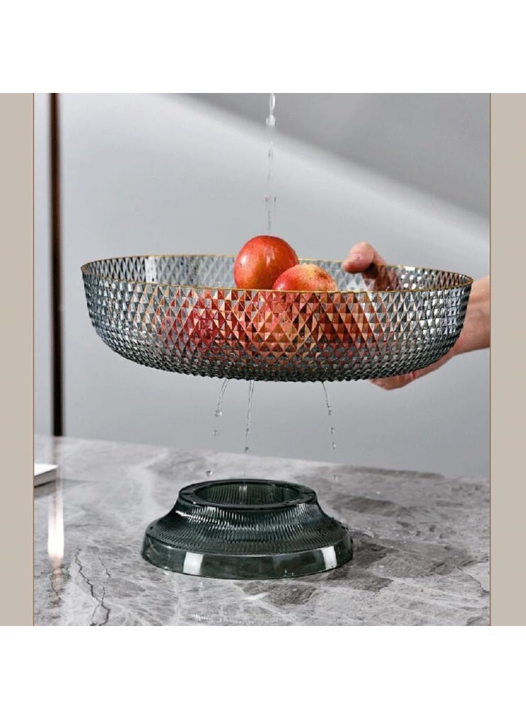 Decorhills Premium 29 CM Round Fruit Bowl with Detachable Drainer Base, Elegant Diamond-Textured Decorative Serving Basket with Gold Rim for Kitchen Countertop (Gray) - Image 4