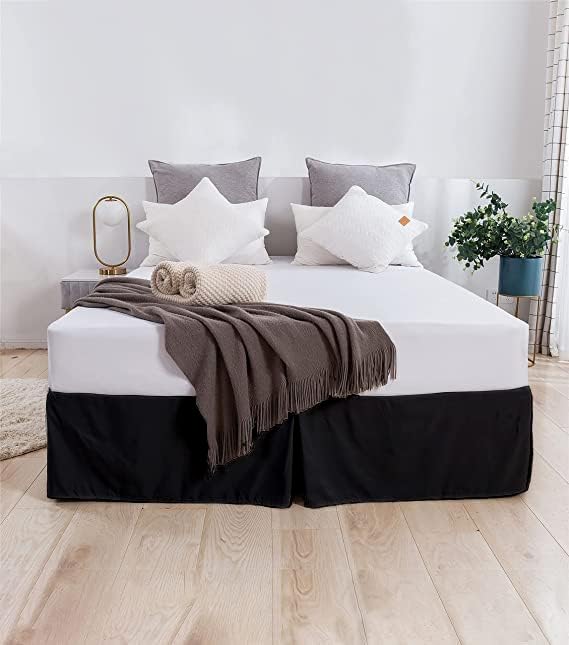SLEEPINO Box Pleated Bed Skirt King Size 72x78 Inches 18 Inch Tailored Drop Easy Fit King Bed Center Corner Pleats Black