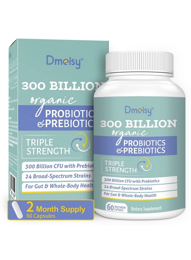 Dmeisy Probiotics for Women and Men, 300 Billion CFU 24 Strains Probiotics + 15 Organic Herbs Prebiotics Blend, Shelf Stable Gut Health Supplement for Digestive Immune & Whole-Body Health, 2 Month Supply - Image 1