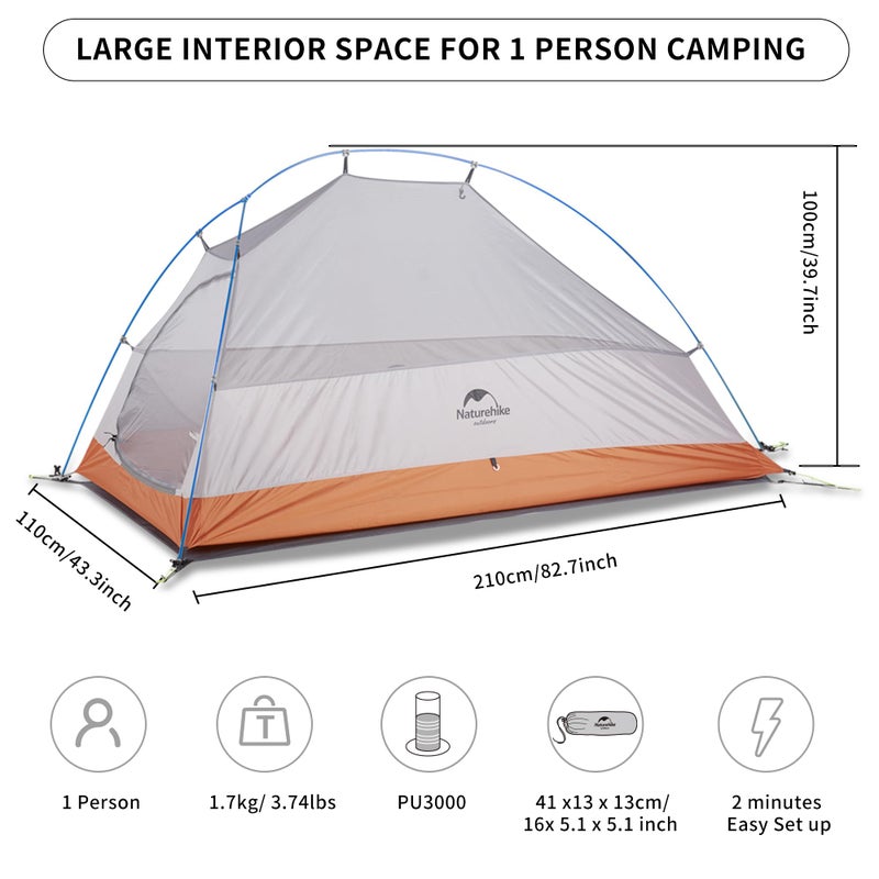 Naturehike Ultralight one-man cloud up-1 tent new version 210T Orange + mats - Image 2