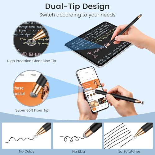 Mixoo Universal Stylus Pen for Touchscreen iPhone iPad Android Tablet Apple Kindle Switch Chromebook Galaxy All Touch Screens, 2-in-1 High Sensitivity Fiber & Disc Stylus Pens Magnetic Cap - Image 3