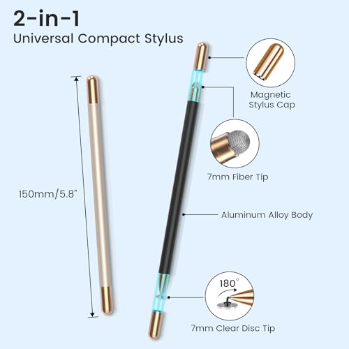 Mixoo Universal Stylus Pen for Touchscreen iPhone iPad Android Tablet Apple Kindle Switch Chromebook Galaxy All Touch Screens, 2-in-1 High Sensitivity Fiber & Disc Stylus Pens Magnetic Cap - Image 2