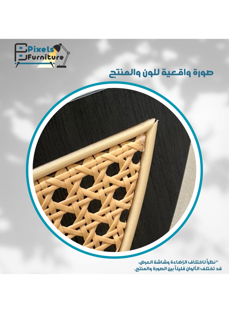 مرآة حائط دائرية بتصميم الراتان وباطار وقاعدة خشب من بكسل الأثاث، لغرفة المعيشة والمداخل والتسريحة والحمام، اللون الأسود