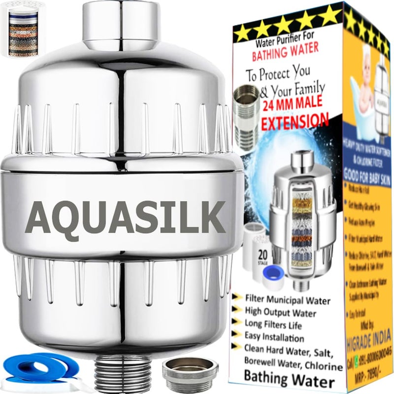 AQUASILK Hard Water Shower Filter Softener - 15 Stage 2 Cartridges | Water Softener For Home Bathroom | Shower Tap Filter For Hard Water | Hardness Remover With Vitamin C Stops Hair Fall Dry Skin - Image 3