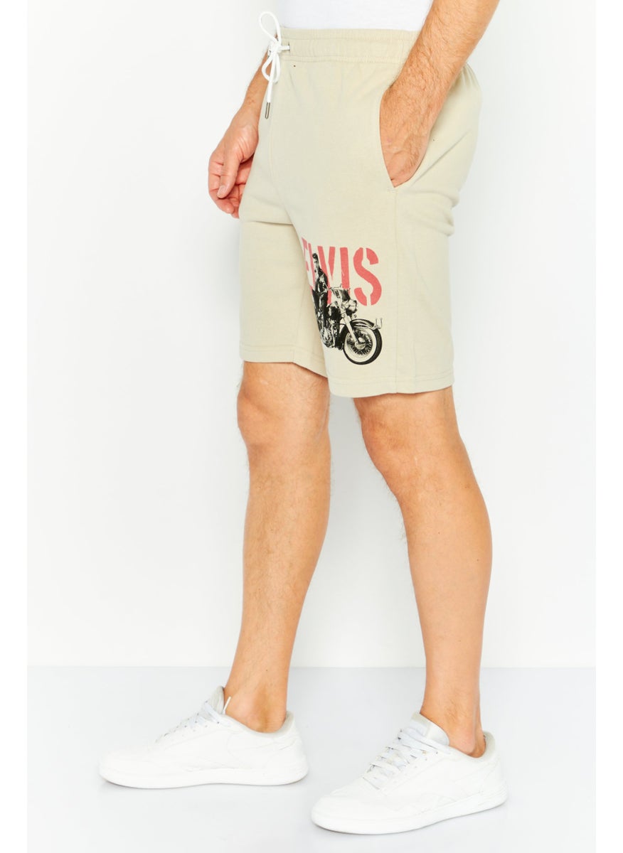 ELVIS Men Printed Basic Shorts, Beige  - Image 2