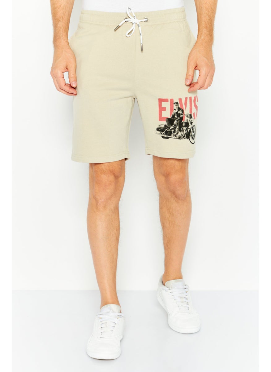 ELVIS Men Printed Basic Shorts, Beige  - Image 1