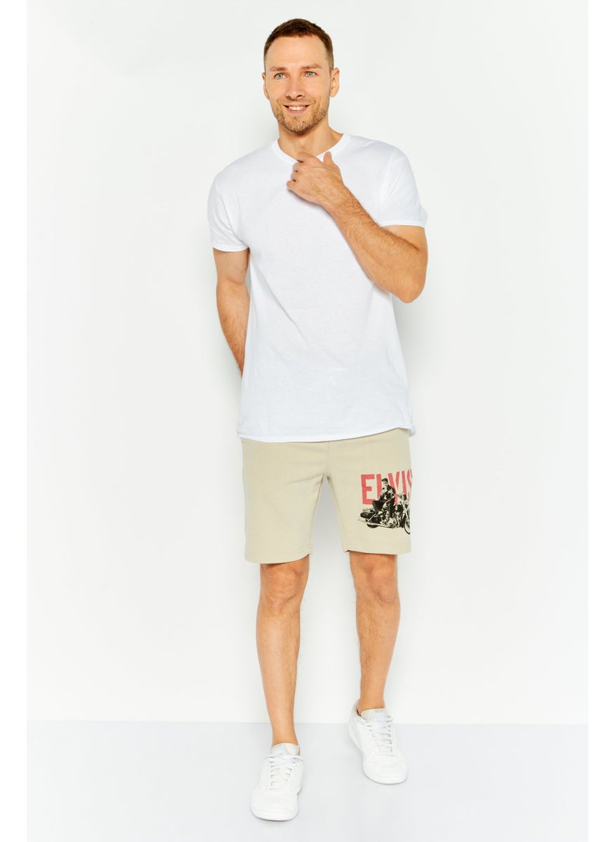 ELVIS Men Printed Basic Shorts, Beige  - Image 3