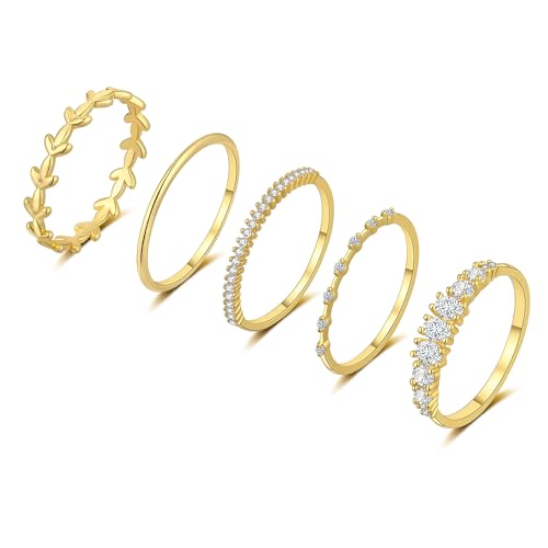 FUNEIA Stackable Gold Rings for Women Non Tarnish Trendy Dainty 14K Gold Plated Stacking Cubic Zirconia Thumb Ring Set Pack Statement Chunky Band Rings Promise Engagement Rings Size 7 8 9 10 11 - Image 1