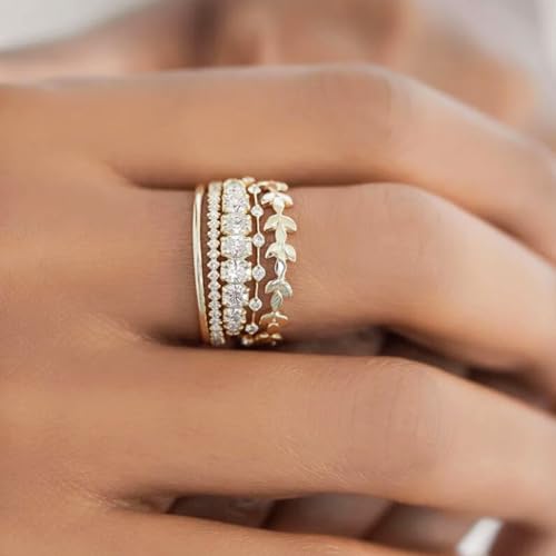 FUNEIA Stackable Gold Rings for Women Non Tarnish Trendy Dainty 14K Gold Plated Stacking Cubic Zirconia Thumb Ring Set Pack Statement Chunky Band Rings Promise Engagement Rings Size 7 8 9 10 11 - Image 2