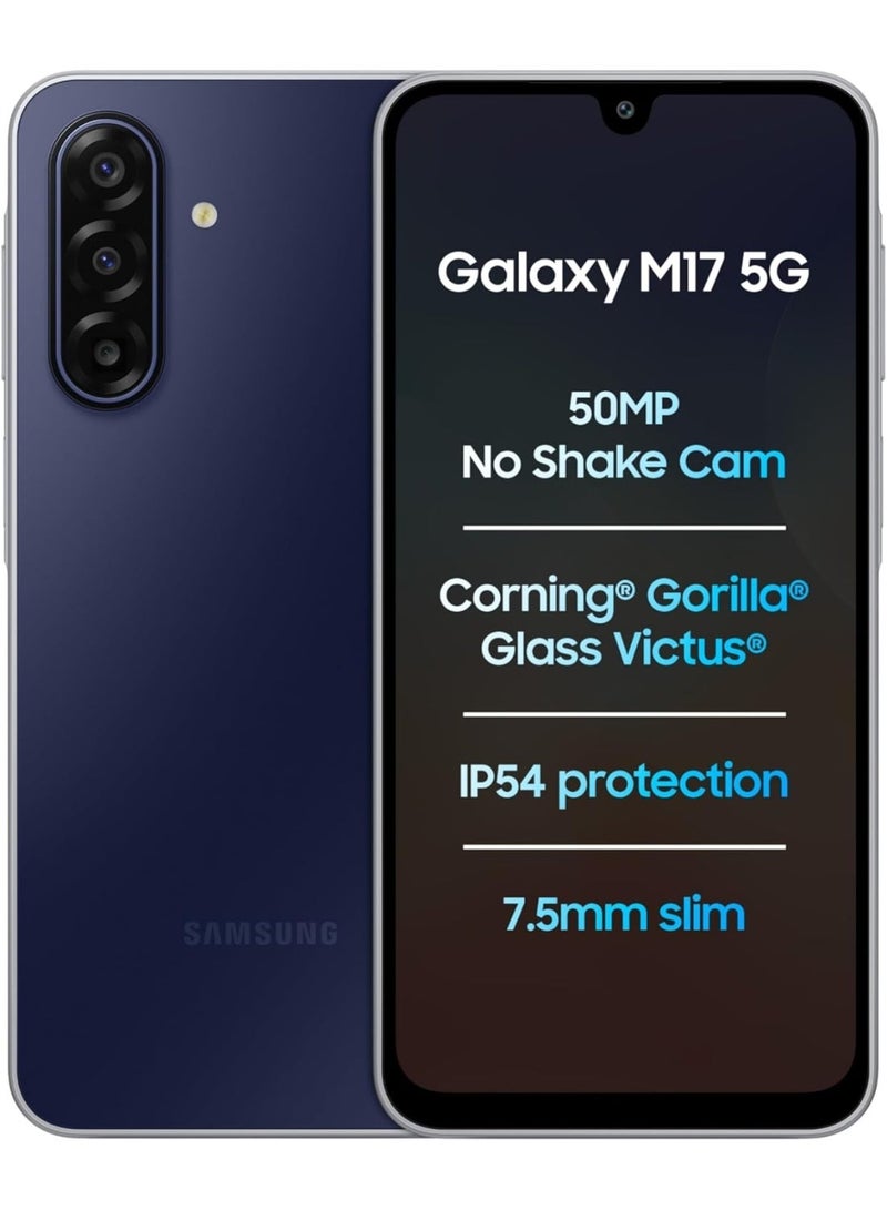 Samsung Galaxy M17 5G (Sapphire Black, 6GB RAM, 128GB Storage)| Circle to Search| Gemini Live| 50MP OIS Triple Camera| IP54 Rating| Gorilla Glass Victus| AI| 6 Gen of OS Upgrades| Without Charger -Indian Version - Image 1