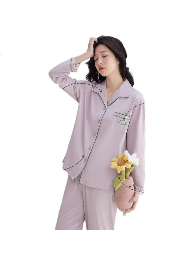 Hongdou Women'S Pure Cotton Antibacterial Cloud Simple Couple Cardigan Long Sleeve Home Wear Set【New In Spring/Summer 25 Years】 - Image 1