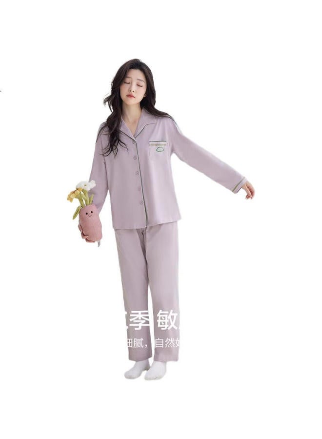 Hongdou Women'S Pure Cotton Antibacterial Cloud Simple Couple Cardigan Long Sleeve Home Wear Set【New In Spring/Summer 25 Years】 - Image 2