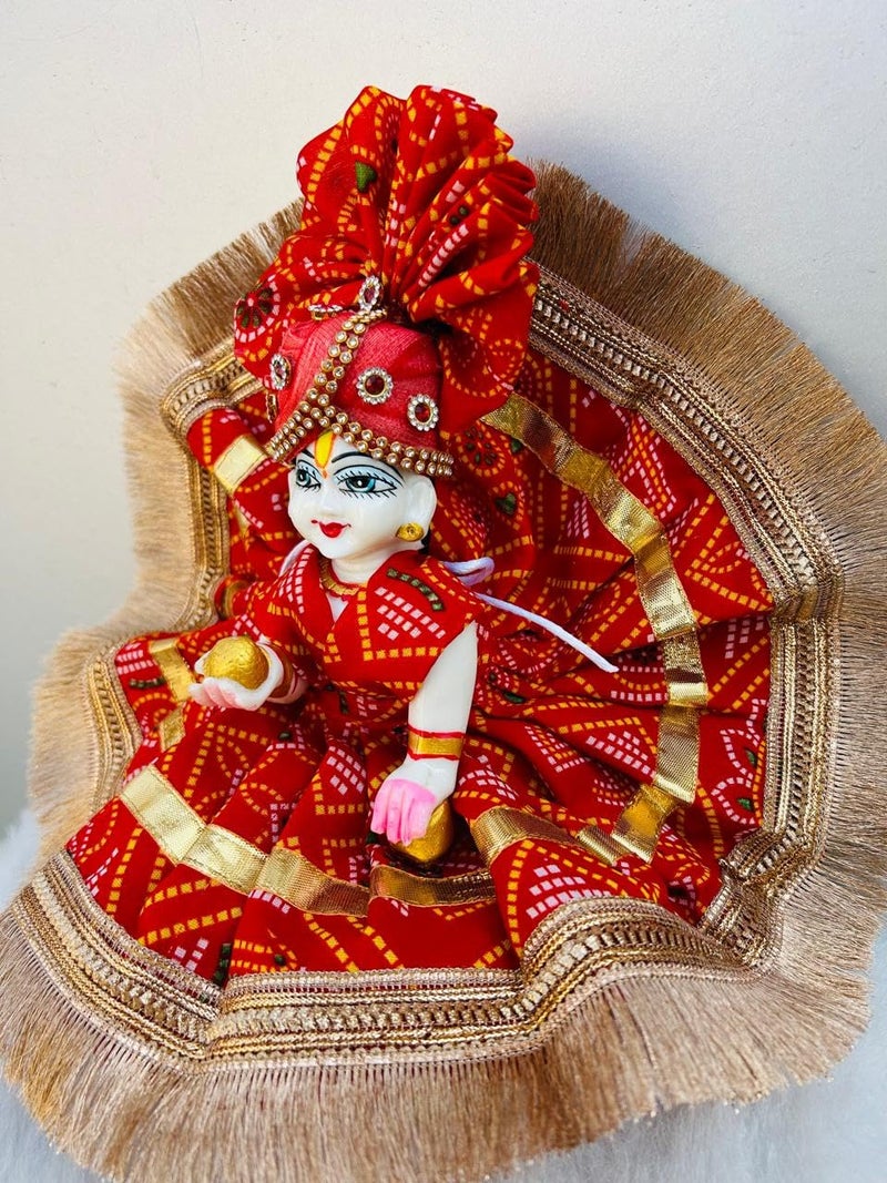 Buyagain Kanha Ji/Thakur Ji Dress/Poshak/Pagdi, Made of Silk Cloth, Combo of a Total 2 Items 1 Poshak, 1 Mukut, of Gopal ji Idol, Dress Idol Size- (0) - Image 5