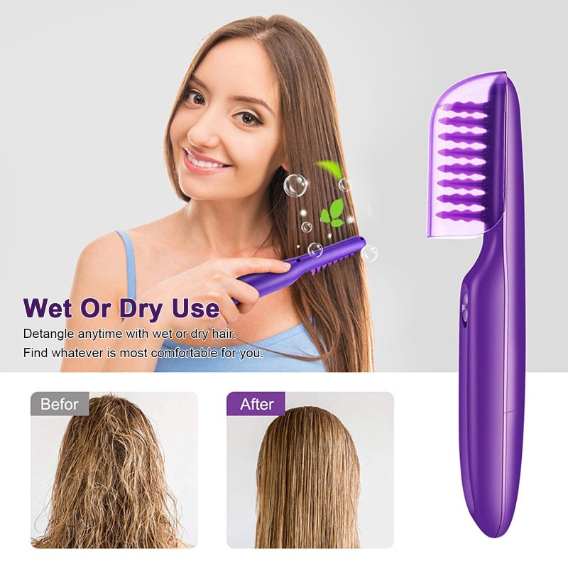 Electric Detangler Purple Brush - Gentle Scalp Massage Wet Dry Hair Knot Remover for Home Travel Hair Care - Image 4