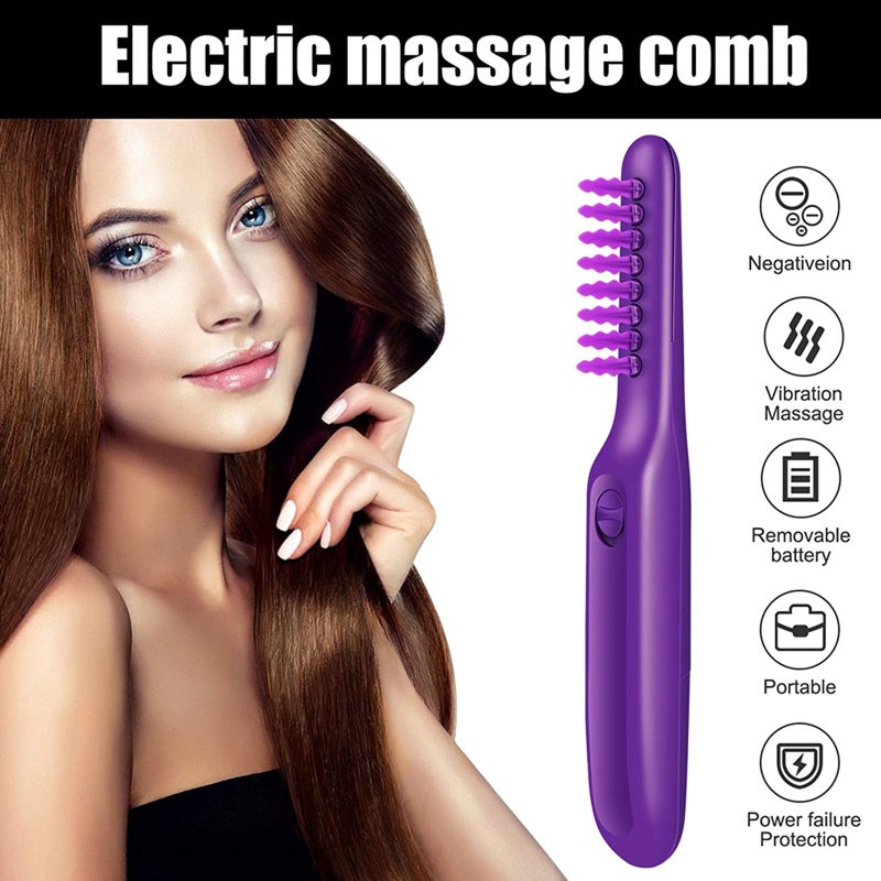 Electric Detangler Purple Brush - Gentle Scalp Massage Wet Dry Hair Knot Remover for Home Travel Hair Care - Image 5