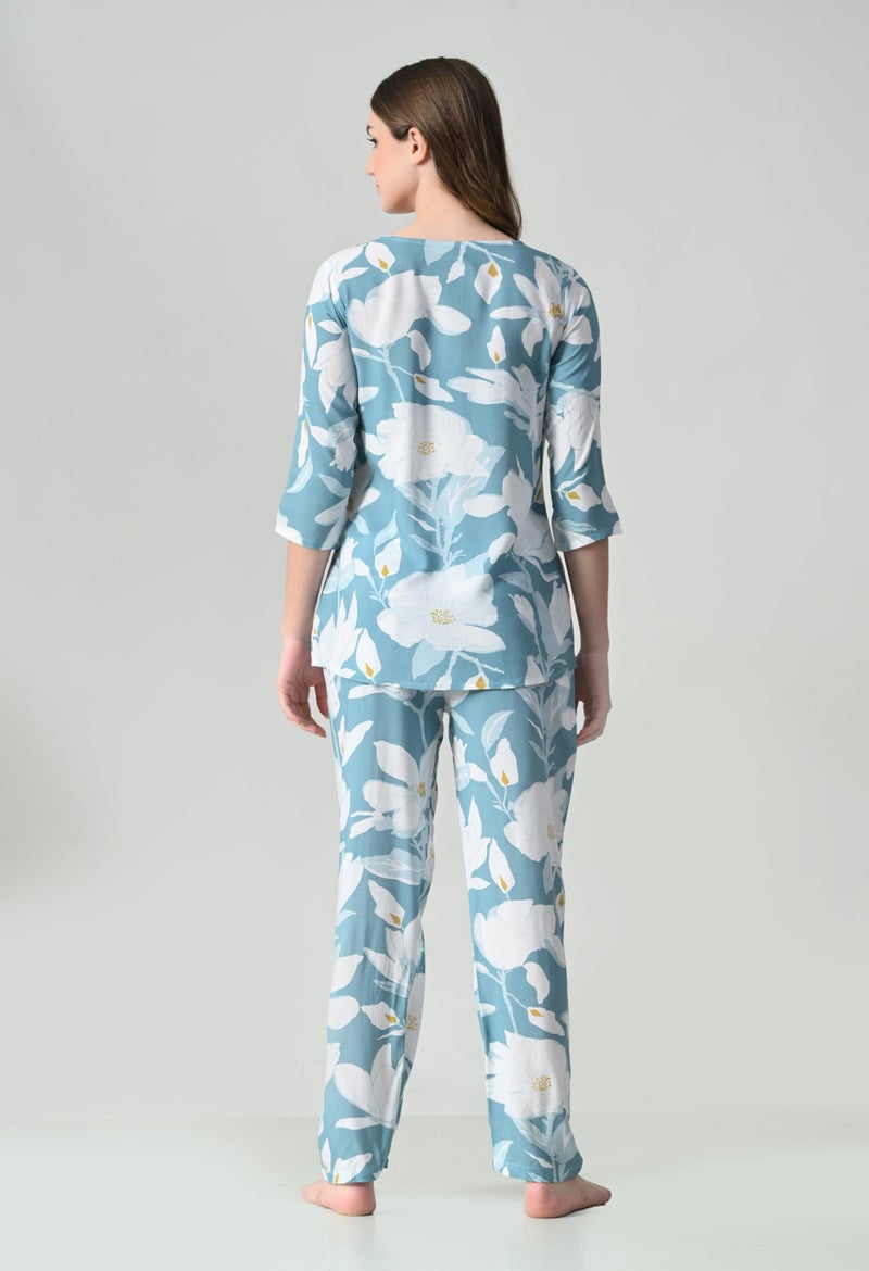 Ichaa Women's Printed Rayon Night Wear Top and Bottom Night Suit Set - Image 2
